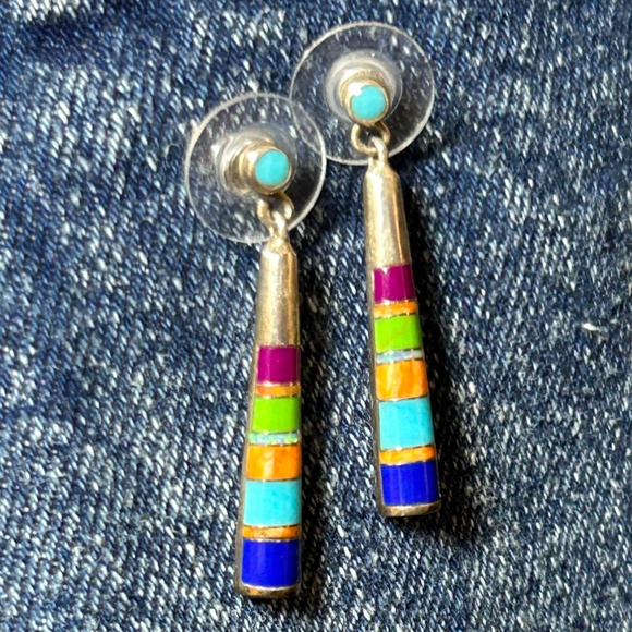 Source Unknown Jewelry - Sterling Turquoise/Multicolor Pendant Post Earring